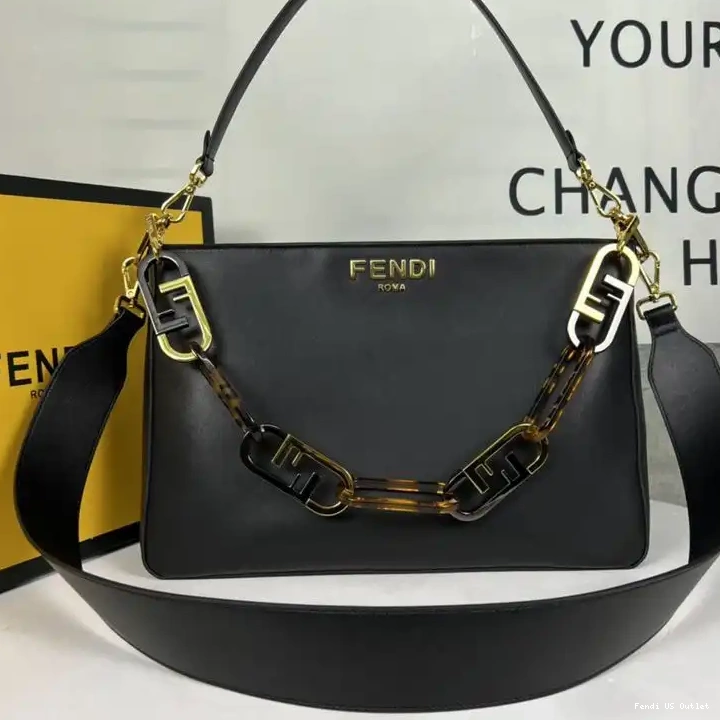 Cheap HOT O'Lock In Fendi Leather Zip Black Calf Bag Shoulder 0531